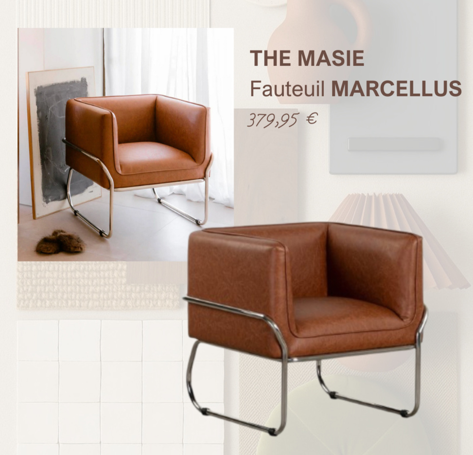 Sélection fauteuil coaching déco — Atelier Luzons Fauteuil Marcellus en cuir cognac sélectionné lors d'un coaching déco Atelier Luzons