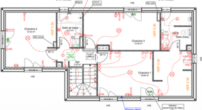 Plan électrique — Offre Réalisation Atelier Luzons Plan électrique 2D avec implantation des prises et éclairages, offre Réalisation Atelier Luzons